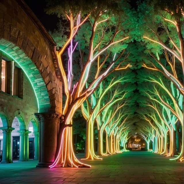 Illuminated tree avenue