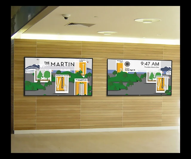 The Martin lobby screens · historical installation photograph